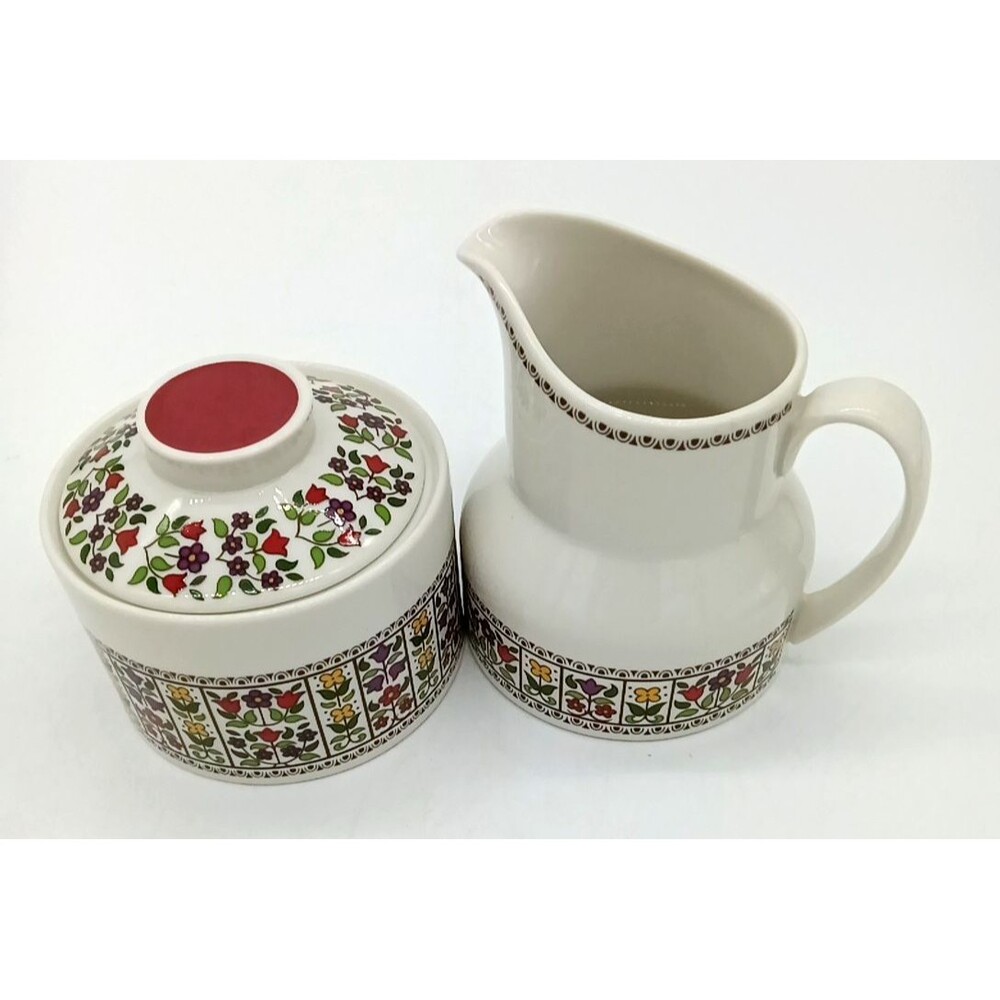 Vintage Royal Doulton FIREGLOW Floral 4" Creamer & Covered Sugar Bowl